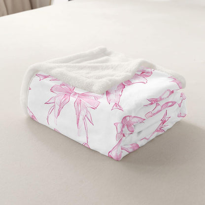 Pink Bows Sherpa Blanket Plush Fuzzy 40"x50"