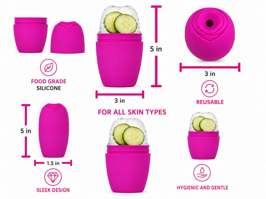Ice Roller for Face & Eyes – Silicone Facial Ice Roller for Skin Care, Cooling Beauty Tool for Puffiness & Refreshing Massage, Cute Self Care Gift for Women (Fuchsia Pink)