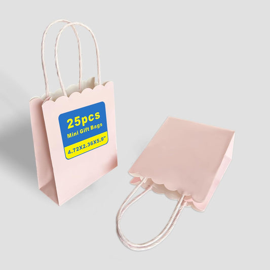 Mini Pink Goodie Bags With Handles 30Pcs Cute Scalloped Gift Bags | 4.7x5.9x2.3 Inches,120GSM Thick Paper, Recycled Bags For Party Favor,Candy,Treat,Birthday, Wedding,Christmas,Easter, Holiday