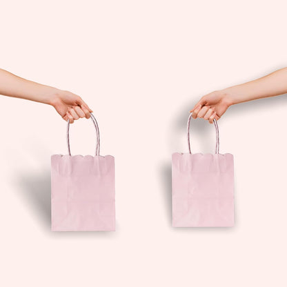 Mini Pink Goodie Bags With Handles 30Pcs Cute Scalloped Gift Bags | 4.7x5.9x2.3 Inches,120GSM Thick Paper, Recycled Bags For Party Favor,Candy,Treat,Birthday, Wedding,Christmas,Easter, Holiday