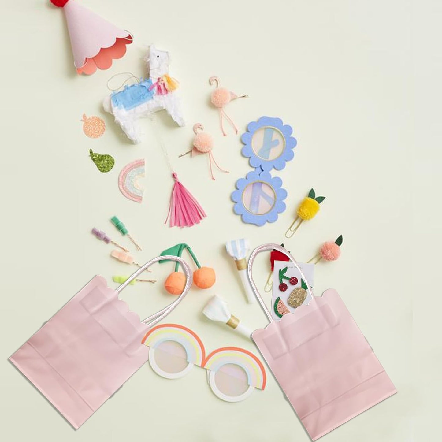 Mini Pink Goodie Bags With Handles 30Pcs Cute Scalloped Gift Bags | 4.7x5.9x2.3 Inches,120GSM Thick Paper, Recycled Bags For Party Favor,Candy,Treat,Birthday, Wedding,Christmas,Easter, Holiday