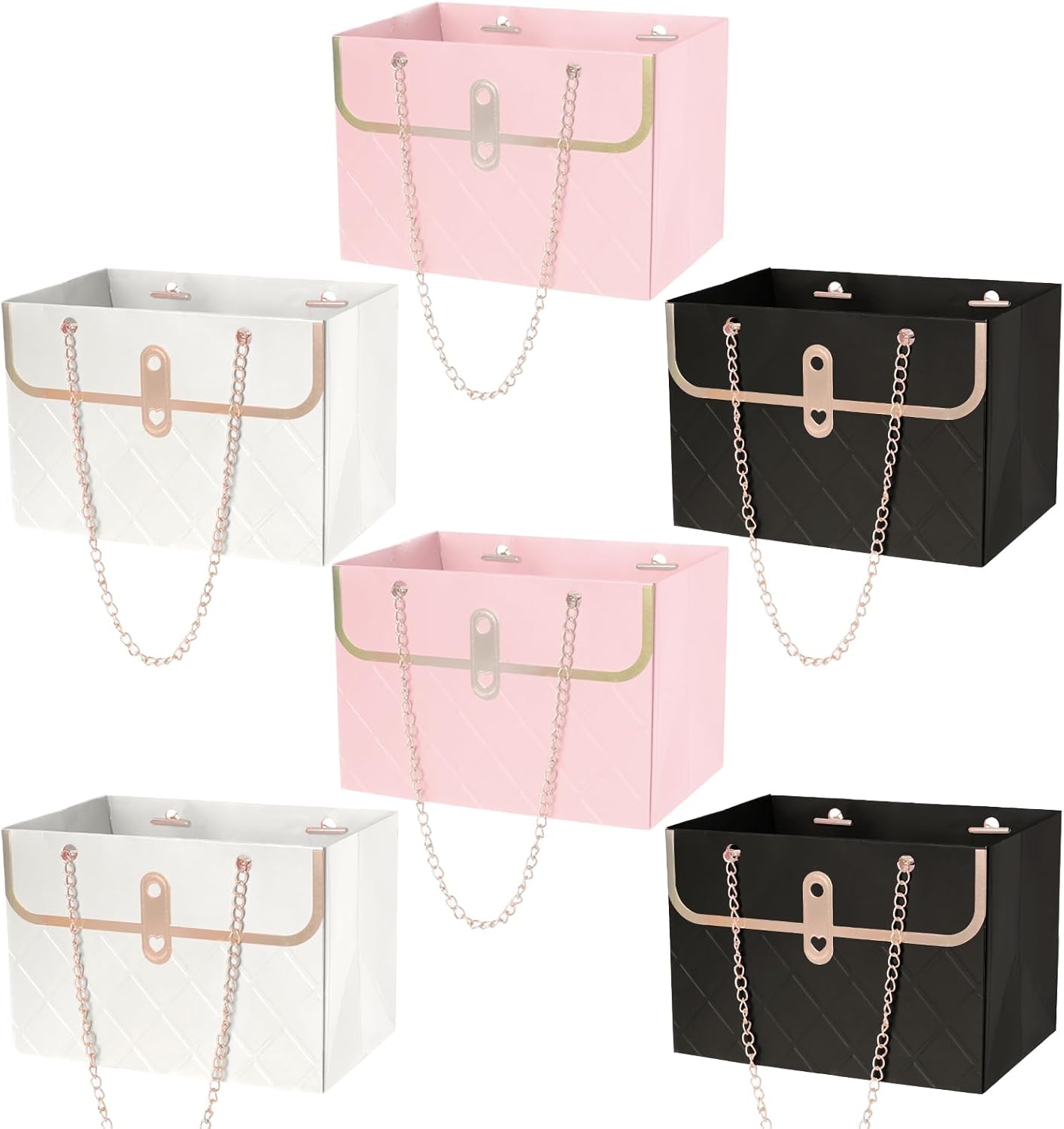 6pcs Flower Paper Gift Box Bouquet Storage Bucket Handbag with Metal Chain Flower Boxes for Arrangements Wedding Valentine's Mother's Day Birthday Bridal Showe