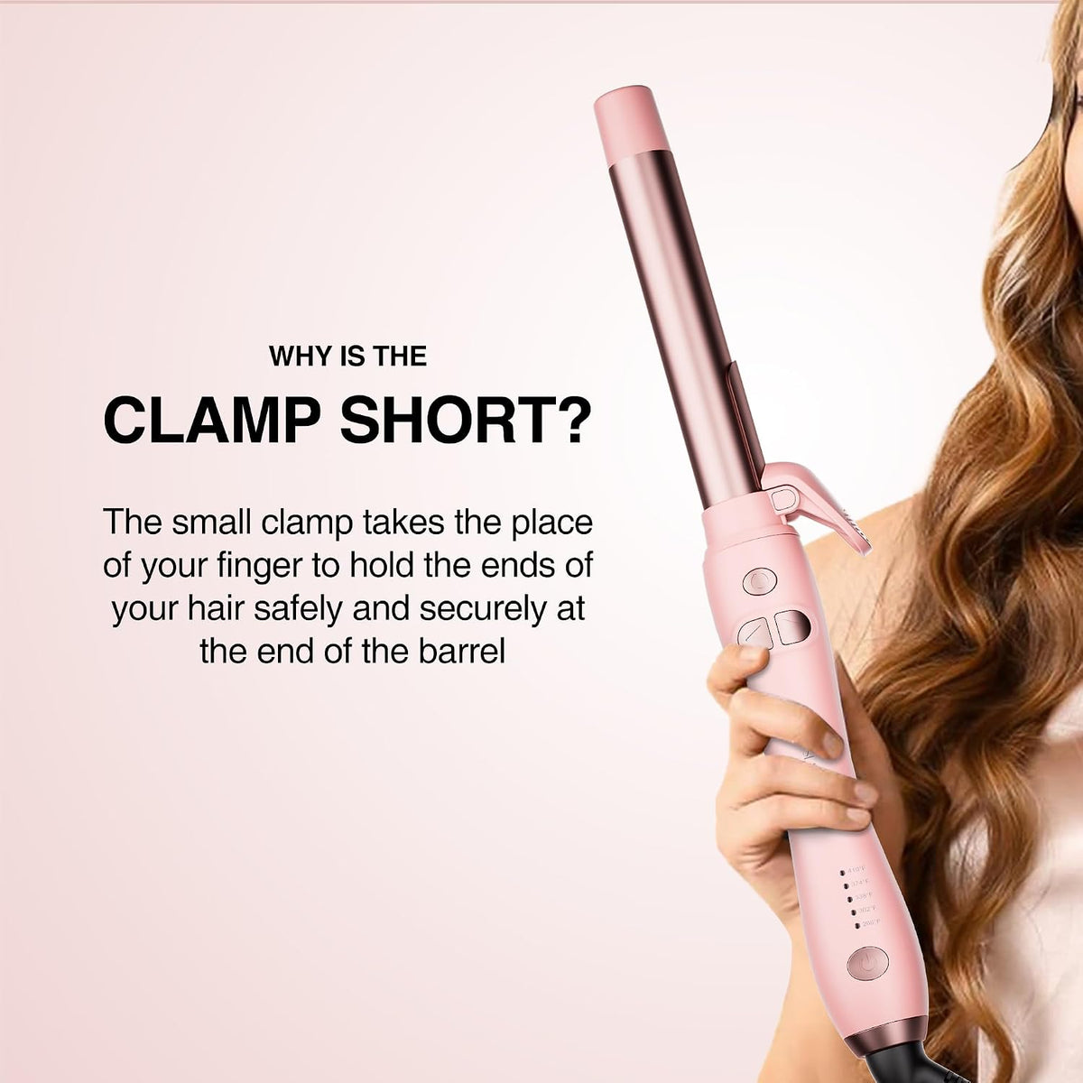 Extra-Long Barrel Rotating Curling Iron with Short Clamp, Automatic Curling Iron 1 Inch Creates Loose Curls – for Medium and Long Hair, High Heat 410°F, Instant Heat up, Double Ceramic, Dual Voltage