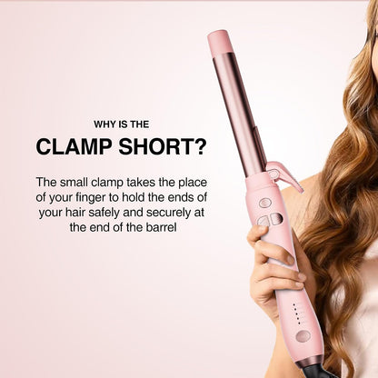 Extra-Long Barrel Rotating Curling Iron with Short Clamp, Automatic Curling Iron 1 Inch Creates Loose Curls – for Medium and Long Hair, High Heat 410°F, Instant Heat up, Double Ceramic, Dual Voltage
