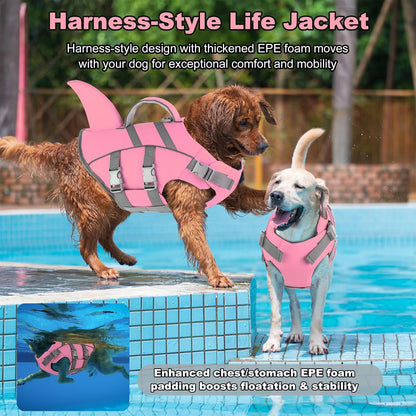 Dog Life Vest Shark, Life Jacket for Dogs, Swim Vest- Lt Pink,M