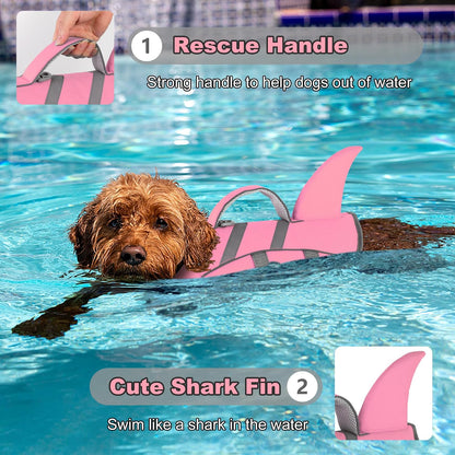 Dog Life Vest Shark, Life Jacket for Dogs, Swim Vest- Lt Pink,M