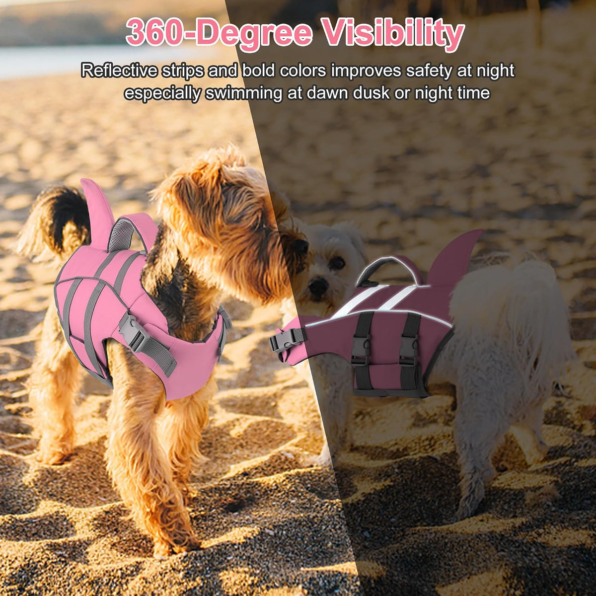 Dog Life Vest Shark, Life Jacket for Dogs, Swim Vest- Lt Pink,M