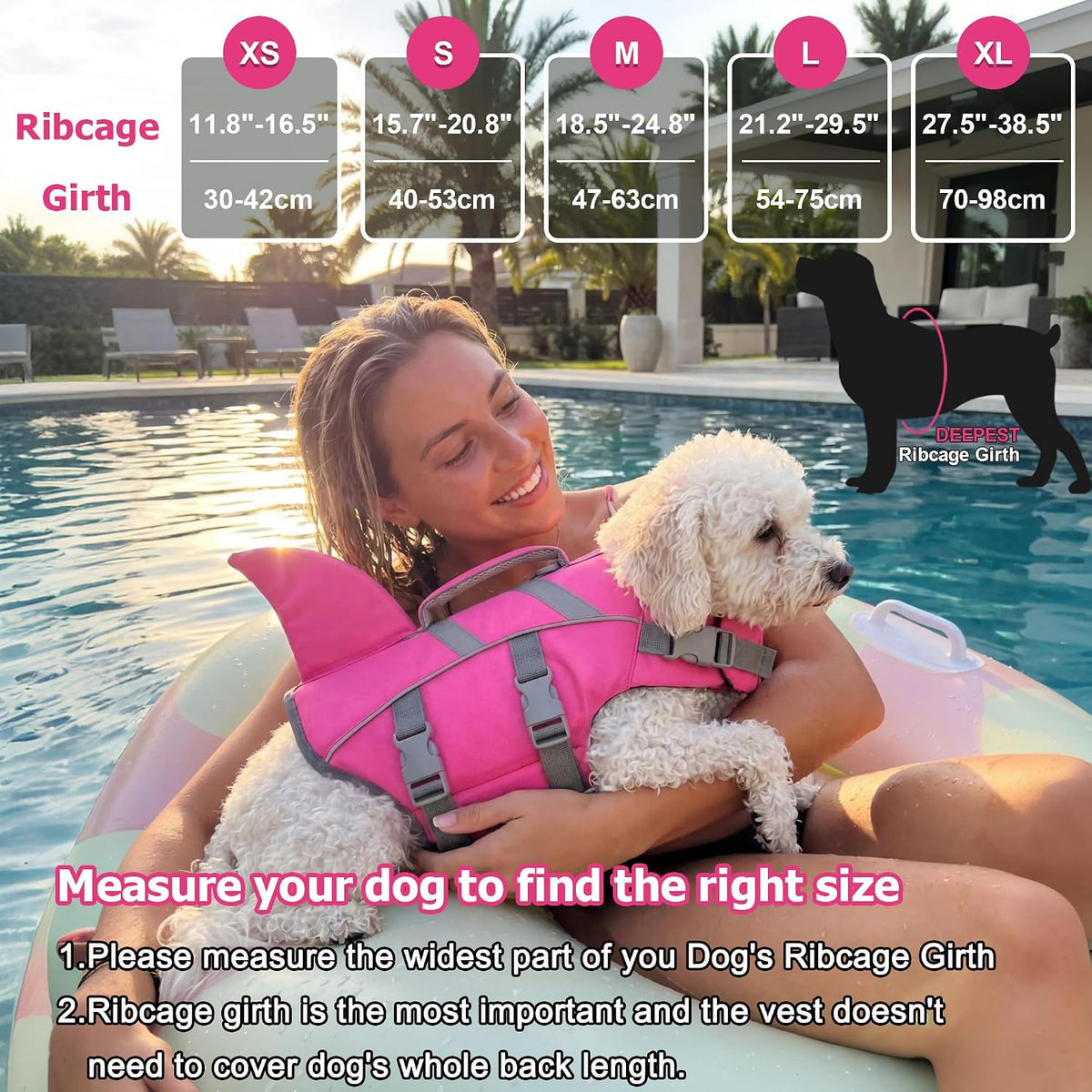 Dog Life Vest Shark, Life Jacket for Dogs, Swim Vest- Lt Pink,M