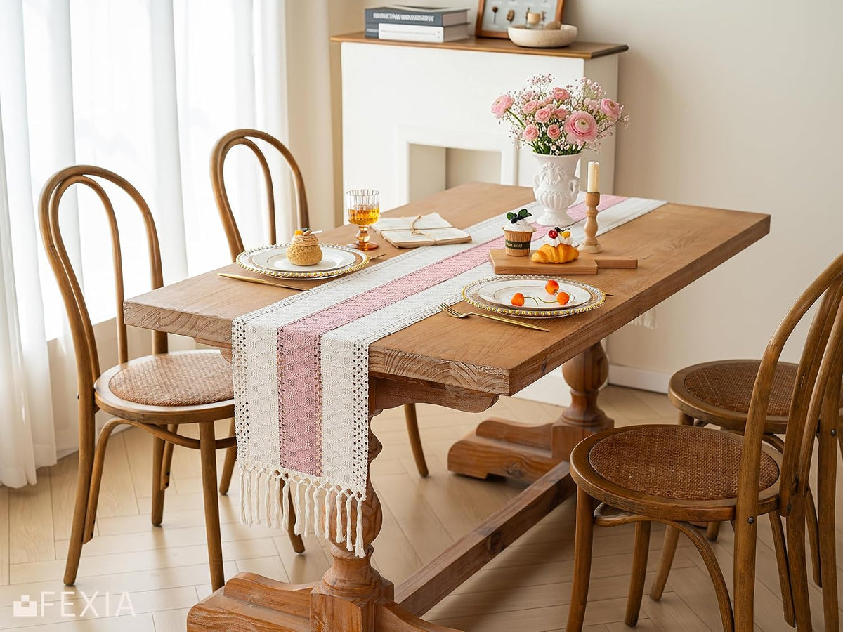 Boho Table Runner for Home Decor 12x72 Pink Fall Farmhouse Decor