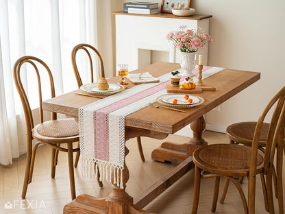 Boho Table Runner for Home Decor 12x72 Pink Fall Farmhouse Decor
