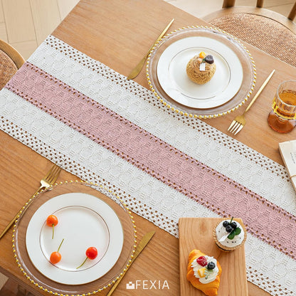 Boho Table Runner for Home Decor 12x72 Pink Fall Farmhouse Decor