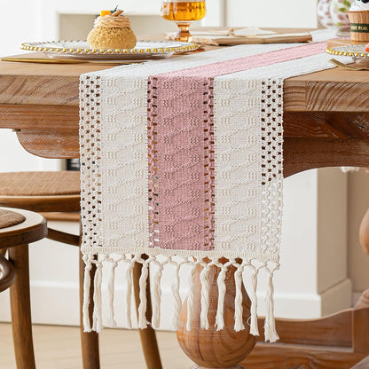 Boho Table Runner for Home Decor 12x72 Pink Fall Farmhouse Decor