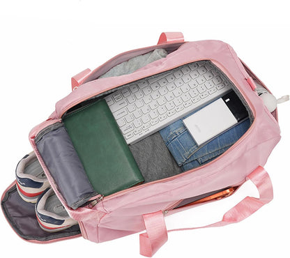 Gym Duffle Bag for Men Women, 3 in 1 Sports Duffle Bag with Shoe Compartment, Large Lightweight Weekender Travel Duffel Bag, Carry on Backpack (Pink)