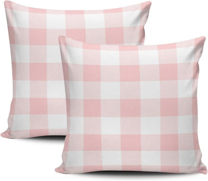 Home Decoration Throw Pillow Cases Covers Light Pink Preppy Buffalo Check Plaid Pillowcases Square Two Sides Print 16x16 Inches Set of 2
