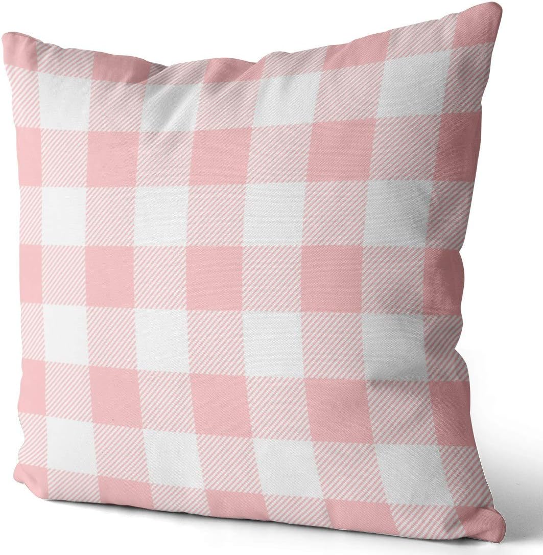 Home Decoration Throw Pillow Cases Covers Light Pink Preppy Buffalo Check Plaid Pillowcases Square Two Sides Print 16x16 Inches Set of 2
