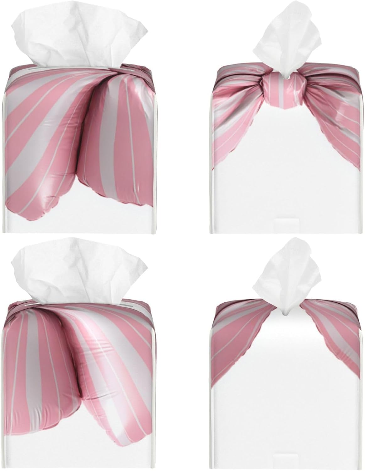 Light Pink Bow Balloon Candy Stripe Pattern Tissue Box Cover Square Pu Leather Waterproof Tissue Box Holder for Car Bathroom Bedroom Office Tabletop Decor