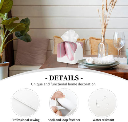 Light Pink Bow Balloon Candy Stripe Pattern Tissue Box Cover Square Pu Leather Waterproof Tissue Box Holder for Car Bathroom Bedroom Office Tabletop Decor