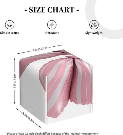 Light Pink Bow Balloon Candy Stripe Pattern Tissue Box Cover Square Pu Leather Waterproof Tissue Box Holder for Car Bathroom Bedroom Office Tabletop Decor