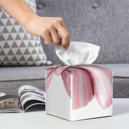 Light Pink Bow Balloon Candy Stripe Pattern Tissue Box Cover Square Pu Leather Waterproof Tissue Box Holder for Car Bathroom Bedroom Office Tabletop Decor