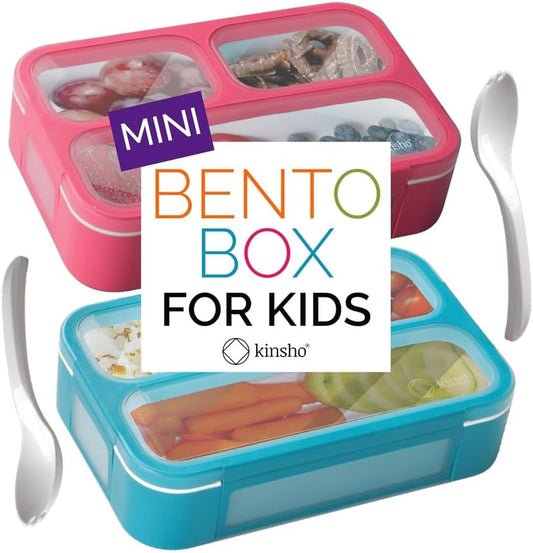 kinsho Small Snack Box Containers for Kids Toddlers, Pink Blue, Set of 2