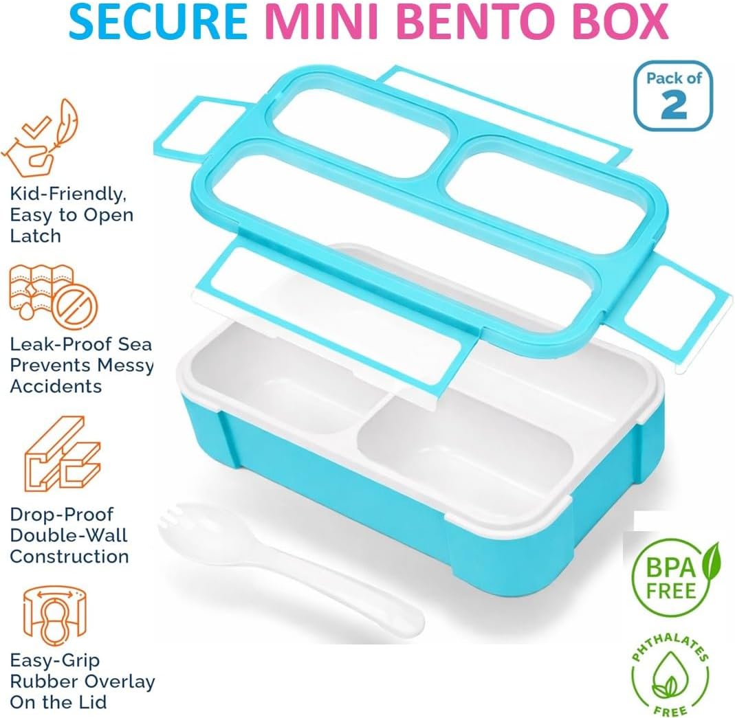 kinsho Small Snack Box Containers for Kids Toddlers, Pink Blue, Set of 2