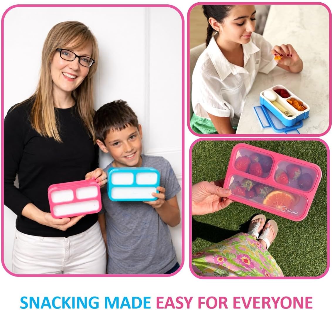 kinsho Small Snack Box Containers for Kids Toddlers, Pink Blue, Set of 2