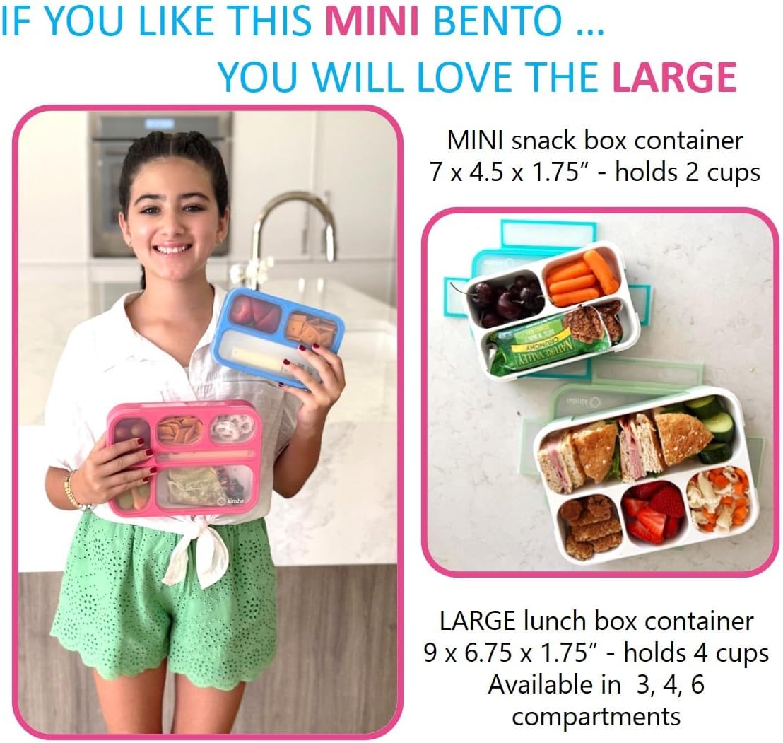 kinsho Small Snack Box Containers for Kids Toddlers, Pink Blue, Set of 2