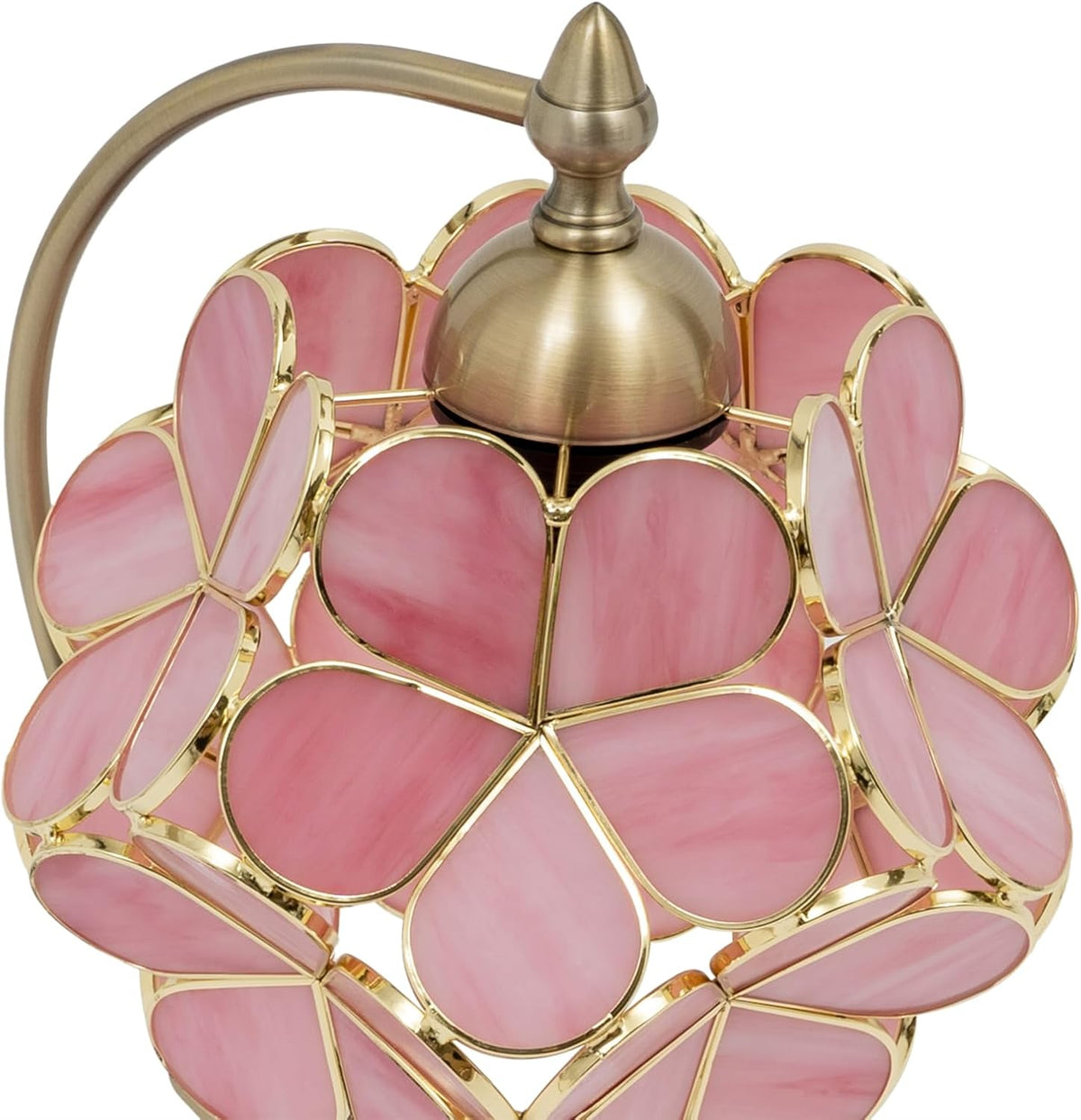 60 W Floral Shape Desk Light,17.3in Cherry Blossom Style Pink Glass Petal Antique Desk Lamp -Tiffany Flower Lampshade, Small Nightstand Lamp for Bedroom Living Room Home Decoration.