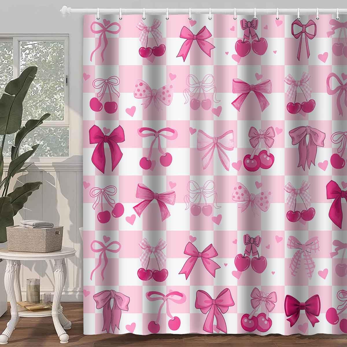 Pink Bow Shower Curtain, 72x72inch, Polyester