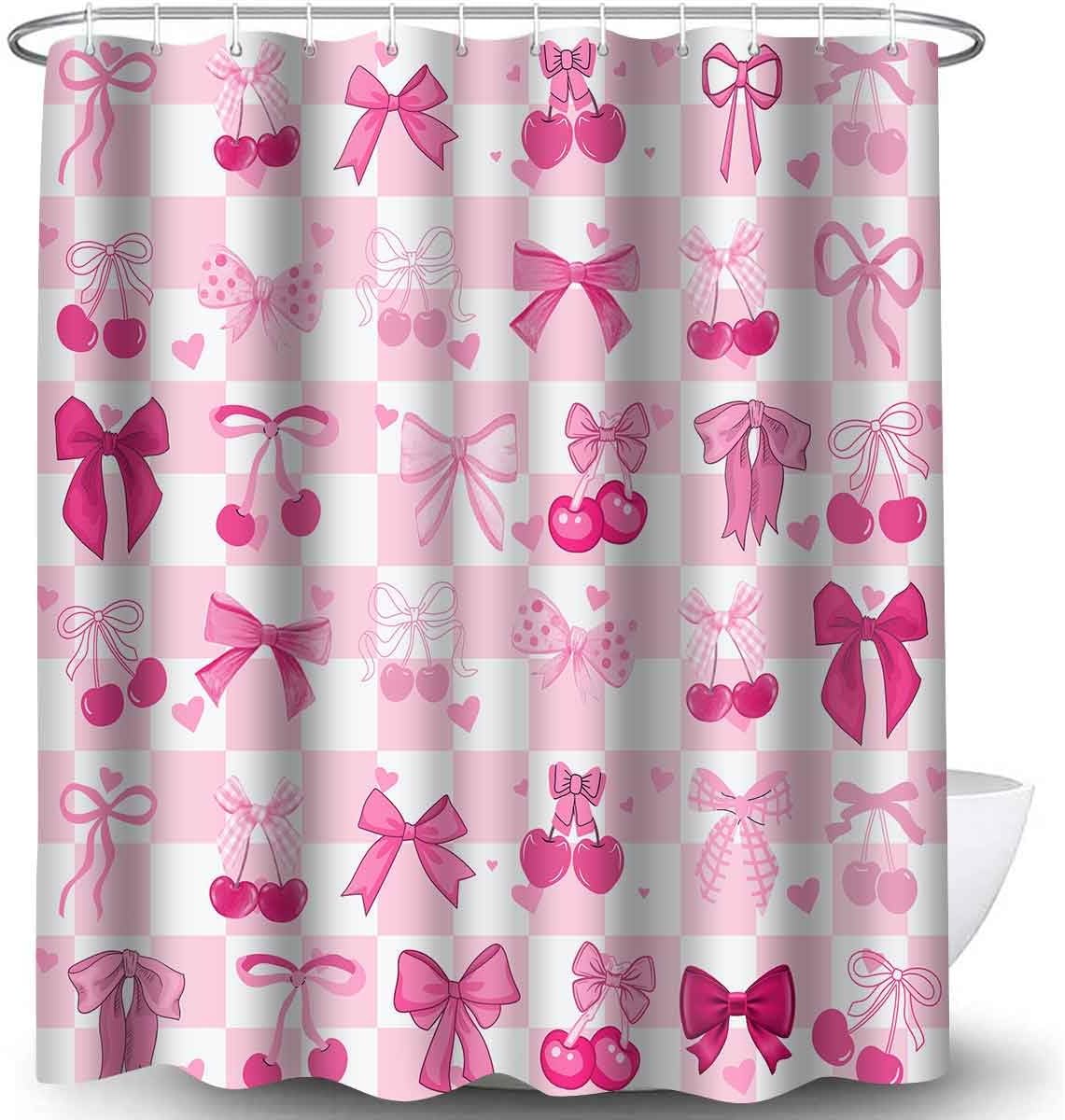 Pink Bow Shower Curtain, 72x72inch, Polyester