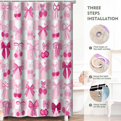 Pink Bow Shower Curtain, 72x72inch, Polyester