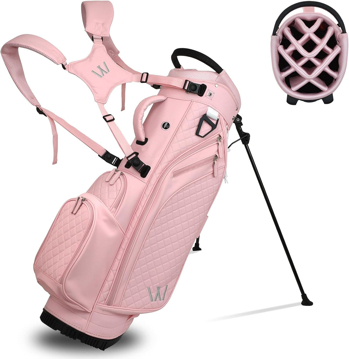 Luxury Womens Golf Bag, PU Leather Golf Stand Bag for Women/Ladies, 14-Way Full-Length Top Dividers, Ultra Lightweight, Large Pockets for Accessories