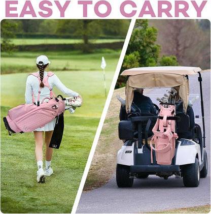 Luxury Womens Golf Bag, PU Leather Golf Stand Bag for Women/Ladies, 14-Way Full-Length Top Dividers, Ultra Lightweight, Large Pockets for Accessories