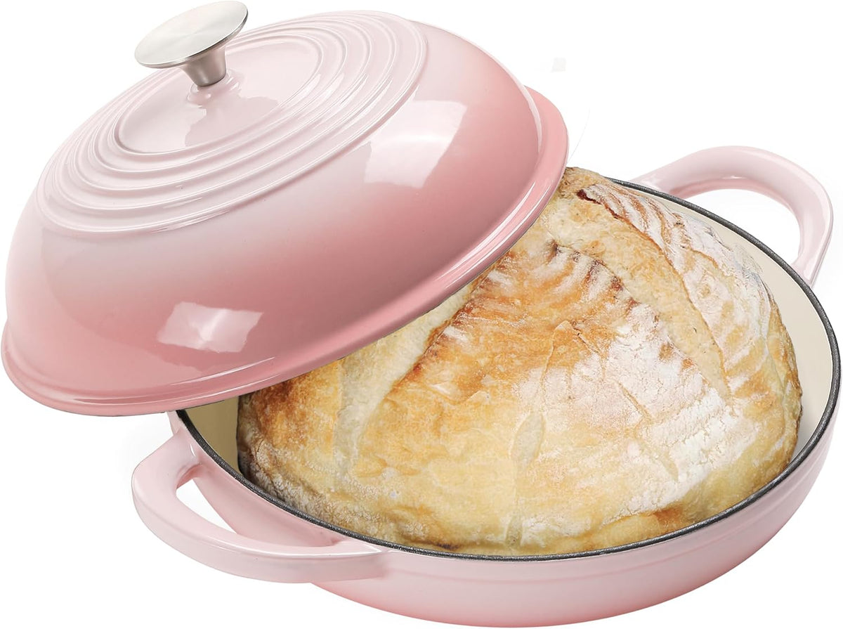 6QT Enameled Cast Iron Round Bread Oven, Sourdough Dutch Oven, Pink