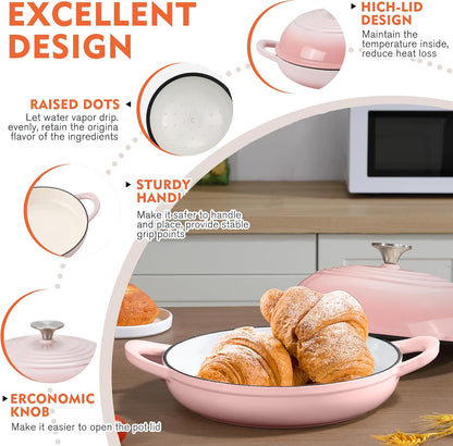 6QT Enameled Cast Iron Round Bread Oven, Sourdough Dutch Oven, Pink