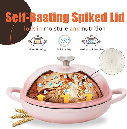 6QT Enameled Cast Iron Round Bread Oven, Sourdough Dutch Oven, Pink