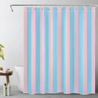 Pink and Blue Striped Shower Curtain with 10 Hooks Cute Pastel Stripe Simple Girly Bathroom Curtains,Minimalist Washable Waterproof Fabric Bath Curtain Decor,60x72 Inch