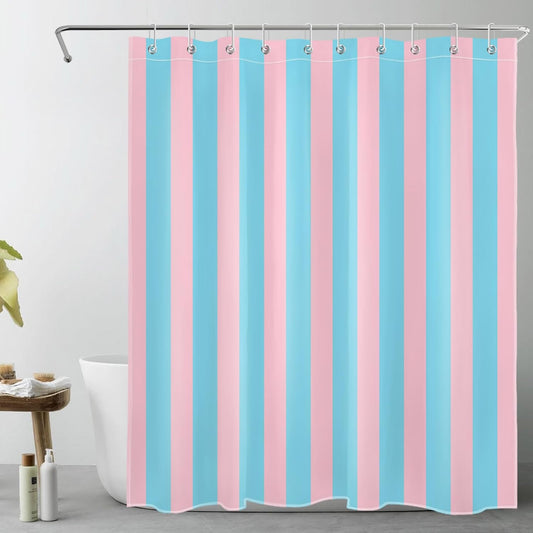 Pink and Blue Striped Shower Curtain with 10 Hooks Cute Pastel Stripe Simple Girly Bathroom Curtains,Minimalist Washable Waterproof Fabric Bath Curtain Decor,60x72 Inch