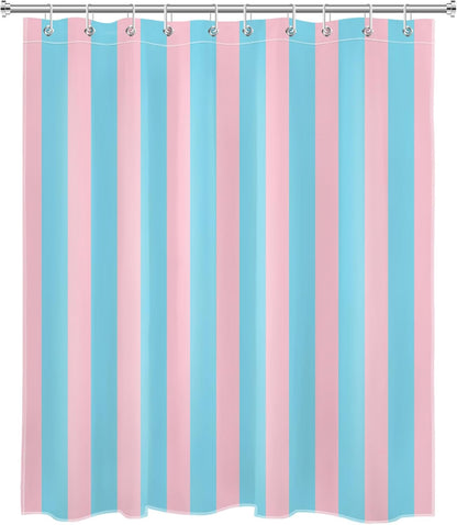 Pink and Blue Striped Shower Curtain with 10 Hooks Cute Pastel Stripe Simple Girly Bathroom Curtains,Minimalist Washable Waterproof Fabric Bath Curtain Decor,60x72 Inch
