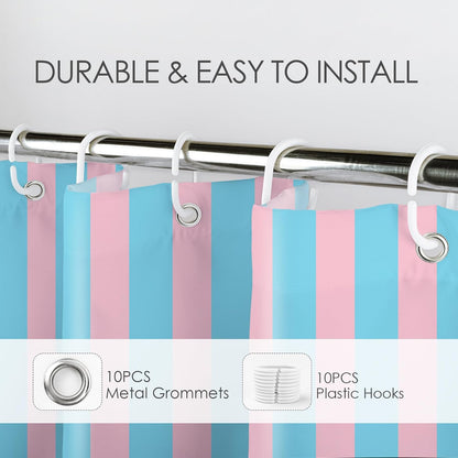 Pink and Blue Striped Shower Curtain with 10 Hooks Cute Pastel Stripe Simple Girly Bathroom Curtains,Minimalist Washable Waterproof Fabric Bath Curtain Decor,60x72 Inch
