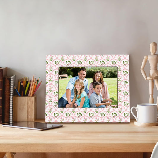 Watercolor Pink Floral Picture Photo Frame 5x7 Inches,Pink Green Cottagecore Pastel Botanical Floral Wall and Tabletop Display Photo Frame for Home Girls Room Apartment Dorm Office Decor