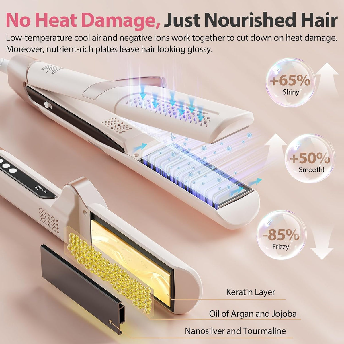 Air Hair Straightener, Airflow Straightener 100-240V Dual Voltage