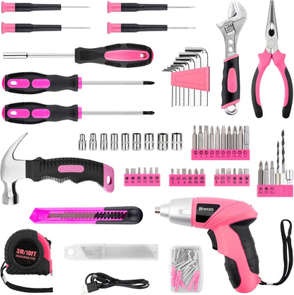 151PCS Pink Drill Set, 3.6V USB Cordless Drill & Home Tool Kit