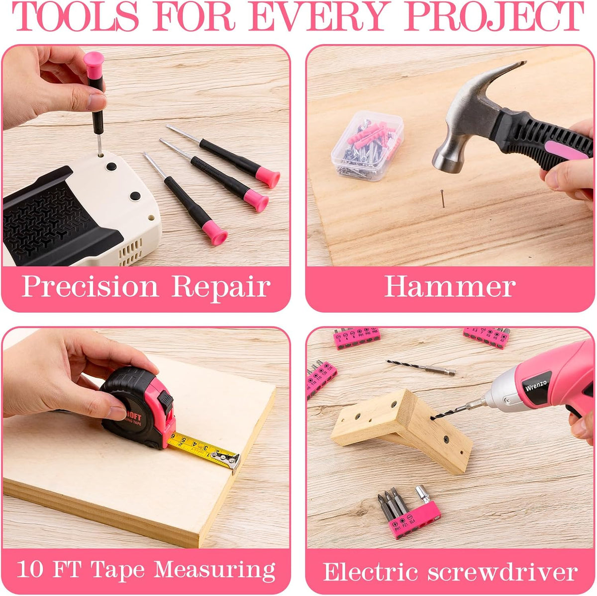 151PCS Pink Drill Set, 3.6V USB Cordless Drill & Home Tool Kit