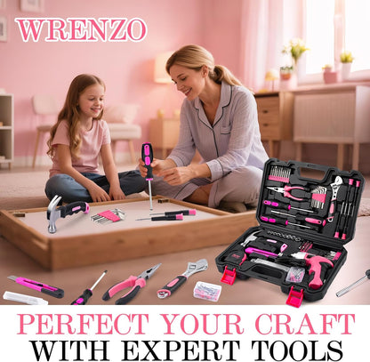 151PCS Pink Drill Set, 3.6V USB Cordless Drill & Home Tool Kit