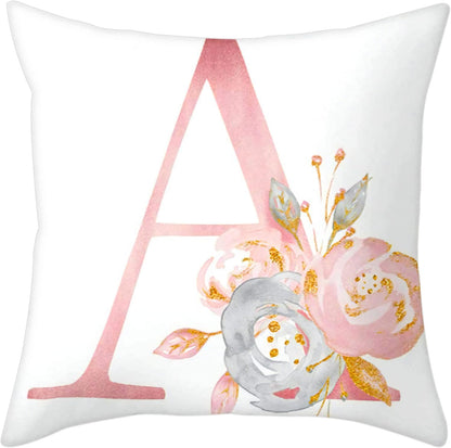 Throw Pillow Covers Alphabet Decorative Pillow Cases ABC Letter Flowers Cushion Covers 18 x 18 Inch Square Pillow Protectors for Sofa Couch Bedroom Car Chair Home Decor (A)