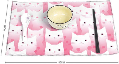 Peach Cat Pattern Placemats Set of 4 - Non-Slip Heat Resistant Place Mats Farmhouse Rustic Table Mats Reusable Hard Canvas Placemat for Dining, Kitchen, Party Indoor/Outdoor Decoration
