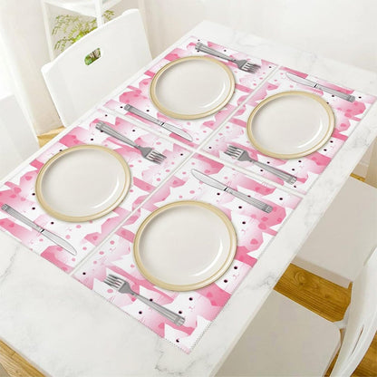 Peach Cat Pattern Placemats Set of 4 - Non-Slip Heat Resistant Place Mats Farmhouse Rustic Table Mats Reusable Hard Canvas Placemat for Dining, Kitchen, Party Indoor/Outdoor Decoration