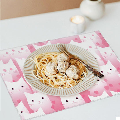 Peach Cat Pattern Placemats Set of 4 - Non-Slip Heat Resistant Place Mats Farmhouse Rustic Table Mats Reusable Hard Canvas Placemat for Dining, Kitchen, Party Indoor/Outdoor Decoration