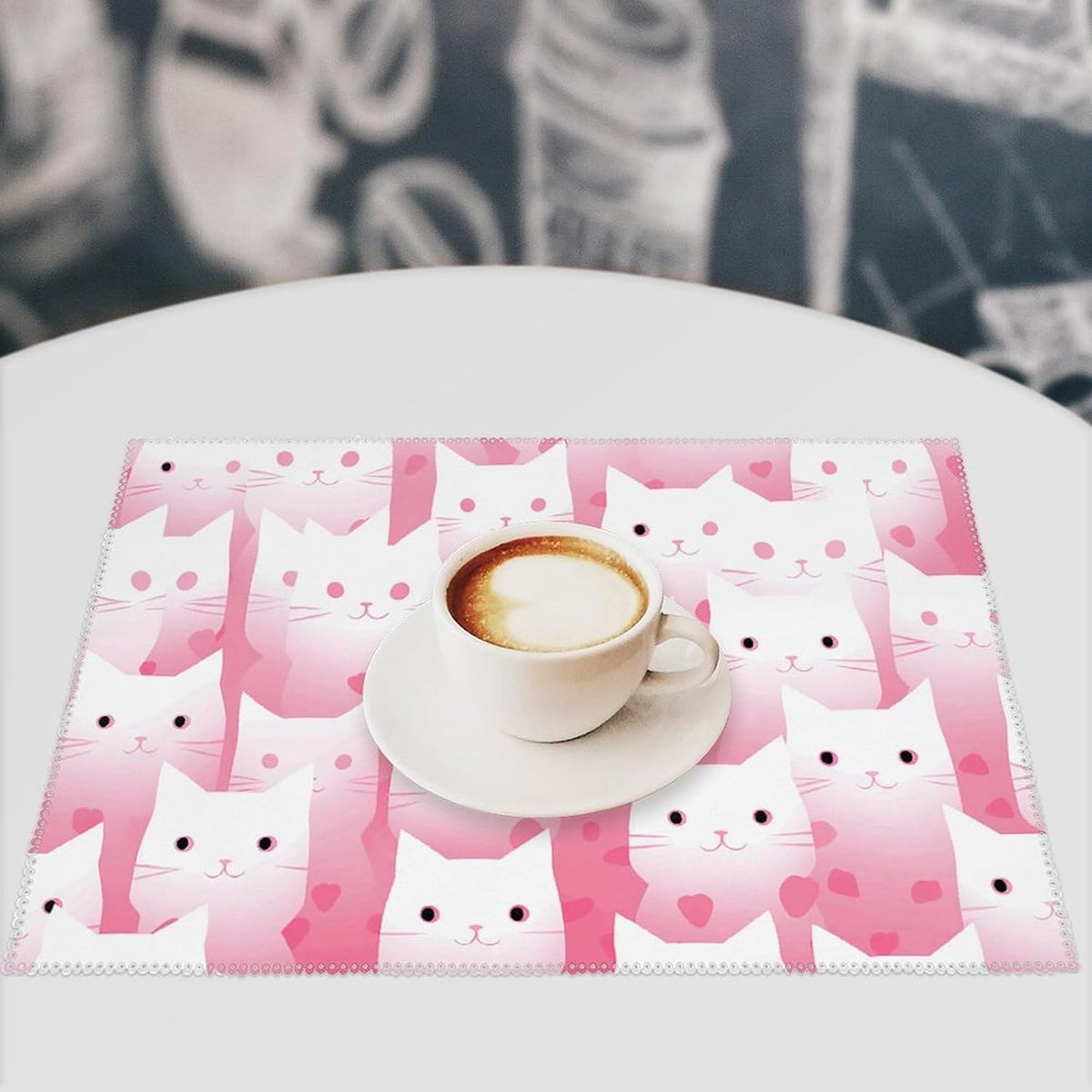 Peach Cat Pattern Placemats Set of 4 - Non-Slip Heat Resistant Place Mats Farmhouse Rustic Table Mats Reusable Hard Canvas Placemat for Dining, Kitchen, Party Indoor/Outdoor Decoration
